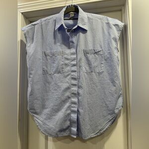 H&M Blue and White Striped Casual Button Down Shirt Sleeveless Size XS